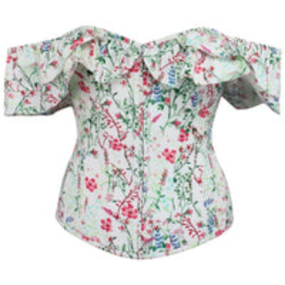 ALYSSUM MEADOW COTTON CORSET TOP WITH DOUBLE FRILL SLEEVES